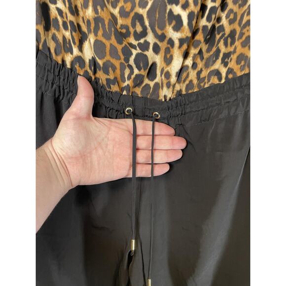 Express Jumpsuit Womens Medium Black Leopard Strapless Drawstring Waist Pockets - Picture 2 of 10